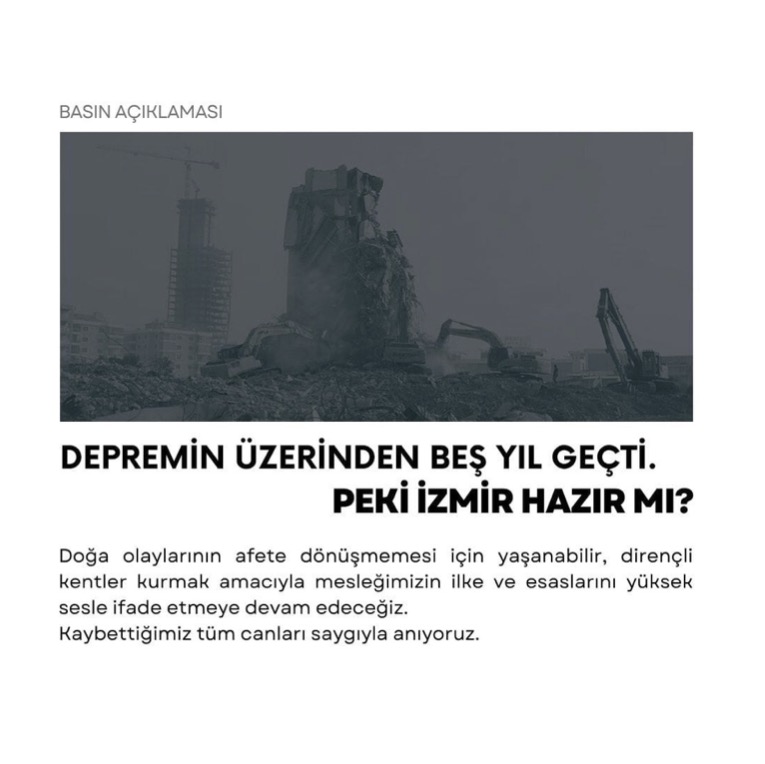 TMMOB Şehir Plancıları Odası İzmir Şubesi: 'Depremin Üzerinden Beş Yıl Geçti. Peki İzmir Hazır mı?'