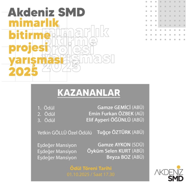 AKDENİZ SMD Mimarlık Bitirme Projesi Yarışması Sonuçlandı